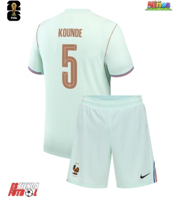 Francia Jules Kounde #5 Segunda Equipación Niños Mundial 2026 Manga Corta (+ Pantalones cortos)